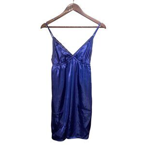 VTG Lilac & Lavender Women’s Satin Babydoll Slip Dress Lace Trim Royal Blue Sz M